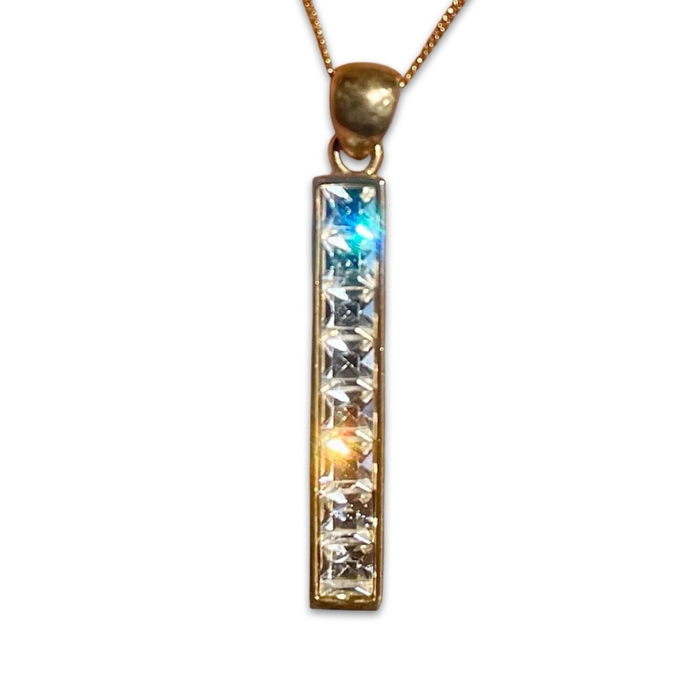 Vintage gold tone CZ Bar Pendant 1.75” large - Picture 2 of 6
